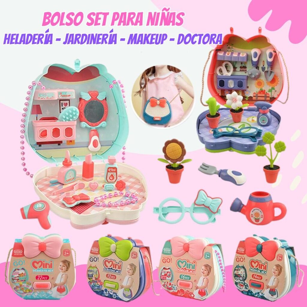 Bolso Set Para Niñas, Heladeria - Jardineria - Makeup - Doctora