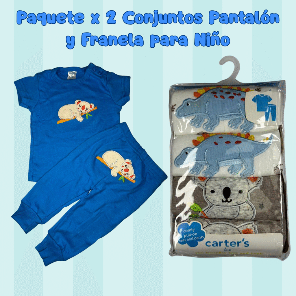 Paquete x 2 conjuntos Pantalón y Franela para niño ref: BB-38