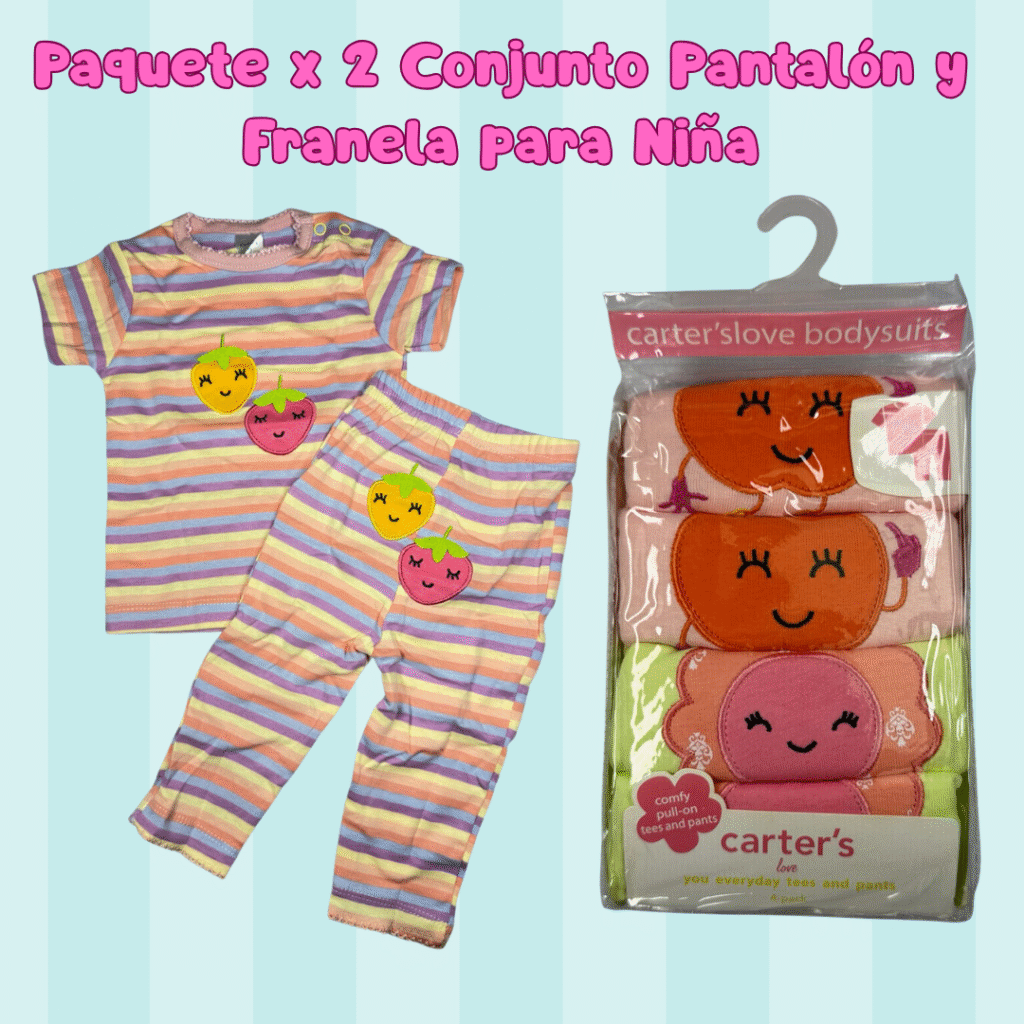 Paquete x 2 conjuntos Pantalon y Franela para niña ref: BB-38