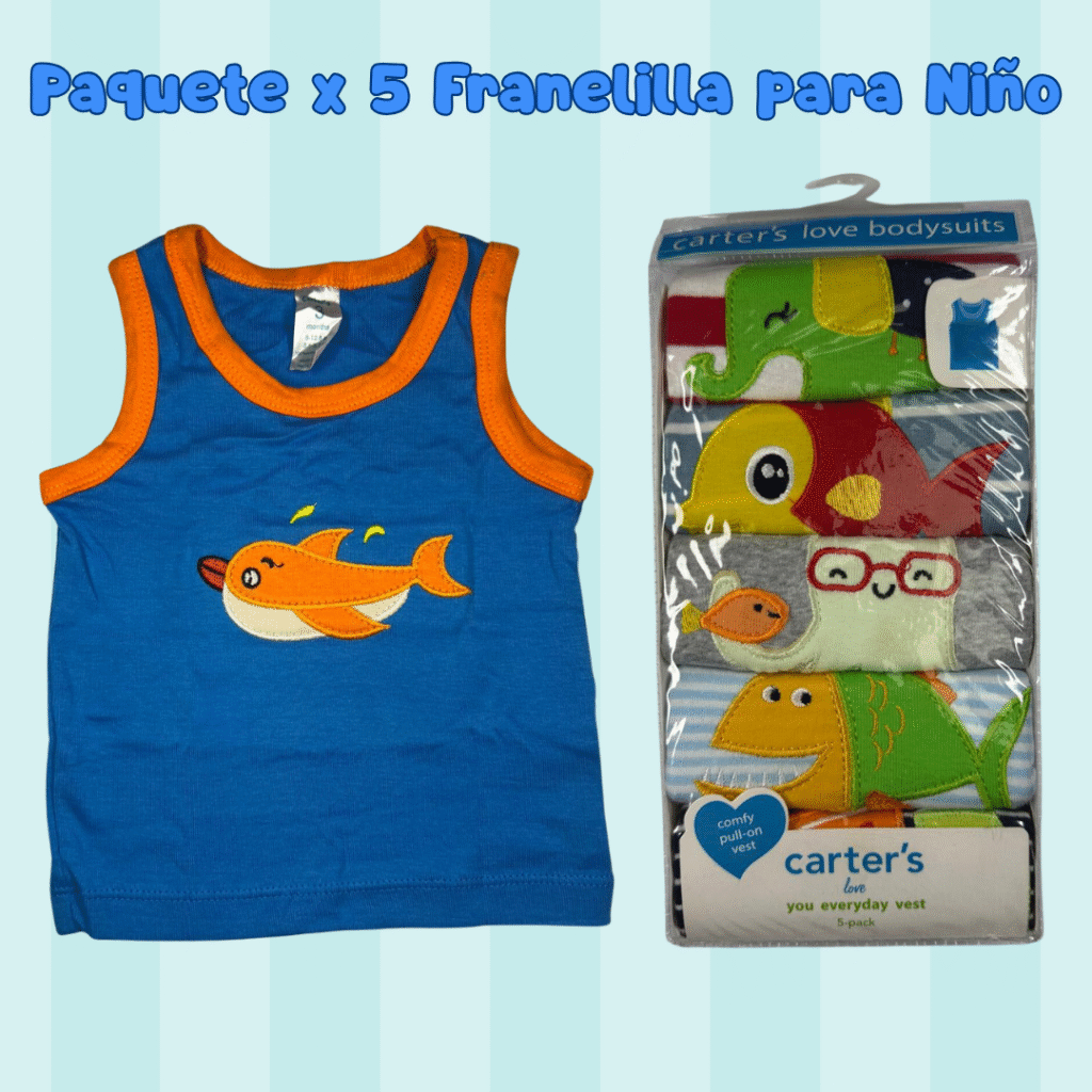 Paquete x 5 Franelillas Para niño ref: BB-08