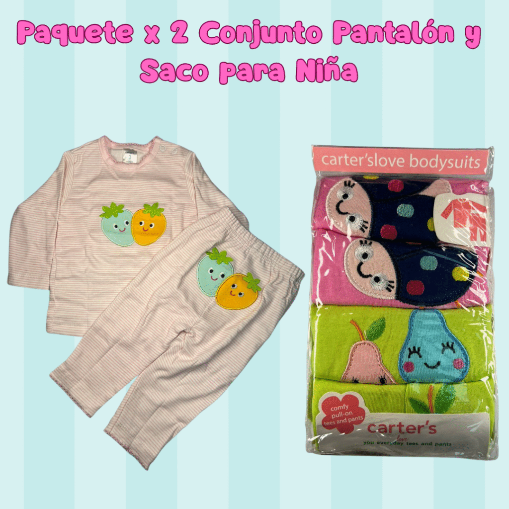 Paquete x 2 conjunto Pantalon y Saco para niña ref: BB-01