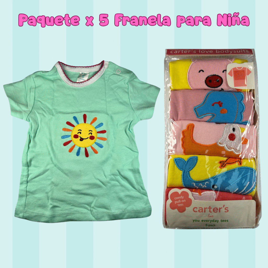 Paquete x 5 Franela para niña ref: BB-04